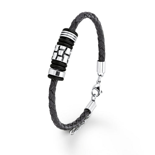 s.Oliver Jewel Herren Armband Leder dunkelbraun Edelstahl SO753/1 - 9074990