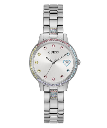 Guess Damen Uhr Armbanduhr THREE OF HEARTS GW0657L1 Edelstahl silber