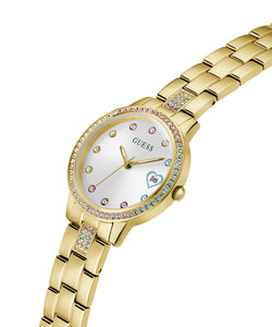 Guess Damen Uhr Armbanduhr THREE OF HEARTS GW0657L2 Edelstahl gold