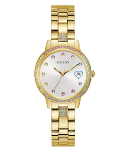 Guess Damen Uhr Armbanduhr THREE OF HEARTS GW0657L2 Edelstahl gold