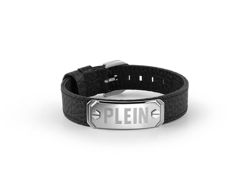 Philipp Plein Herren Armband Leder Edelstahl silber PLEIN DOUBLE TAG PJ0AA11BU
