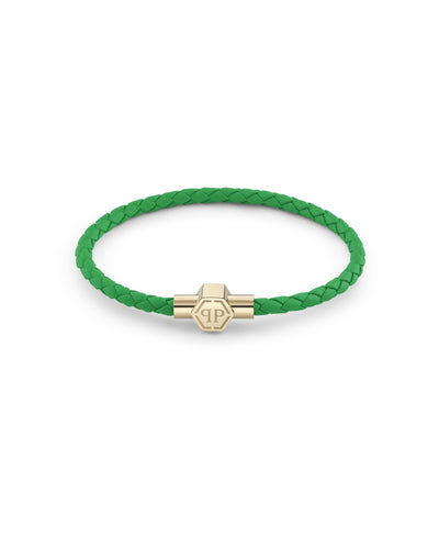Philipp Plein Herren Armband Edelstahl gold Leder grün PLEIN TAG PJ0AA19BS
