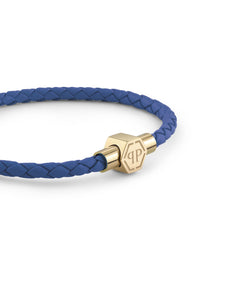 Philipp Plein Herren Armband Edelstahl gold Leder blau PLEIN TAG PJ0AA20BL