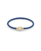 Laden Sie das Bild in den Galerie-Viewer, Philipp Plein Herren Armband Edelstahl gold Leder blau PLEIN TAG PJ0AA20BL