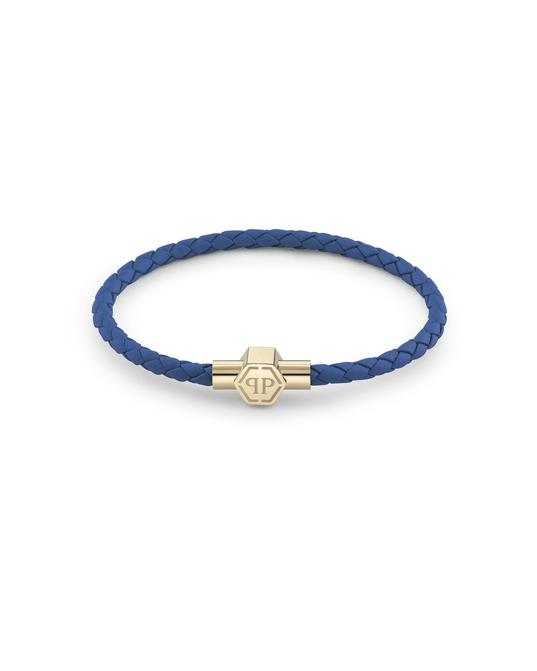 Philipp Plein Herren Armband Edelstahl gold Leder blau PLEIN TAG PJ0AA20BL