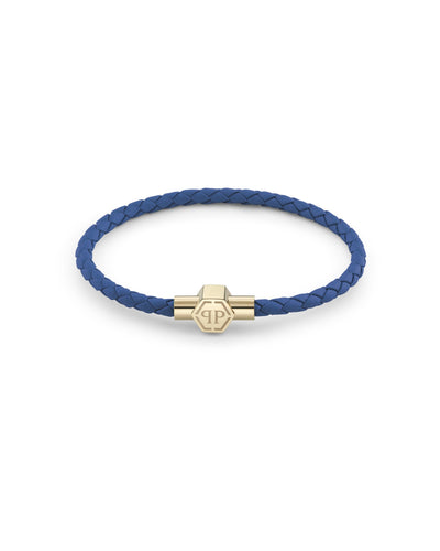 Philipp Plein Herren Armband Edelstahl gold Leder blau PLEIN TAG PJ0AA20BS