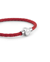 Laden Sie das Bild in den Galerie-Viewer, Philipp Plein Herren Armband Edelstahl silber Leder rot PLEIN TAG PJ0AA21BL