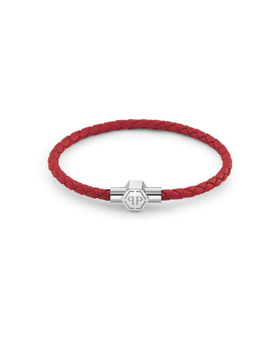 Philipp Plein Herren Armband Edelstahl silber Leder rot PLEIN TAG PJ0AA21BS