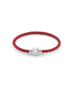 Philipp Plein Herren Armband Edelstahl silber Leder rot PLEIN TAG PJ0AA21BS