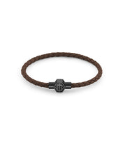 Laden Sie das Bild in den Galerie-Viewer, Philipp Plein Herren Armband Edelstahl IP Back Leder braun PLEIN TAG PJ0AA22BL