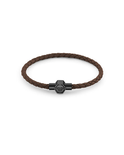 Philipp Plein Herren Armband Edelstahl IP Back Leder braun PLEIN TAG PJ0AA22BL