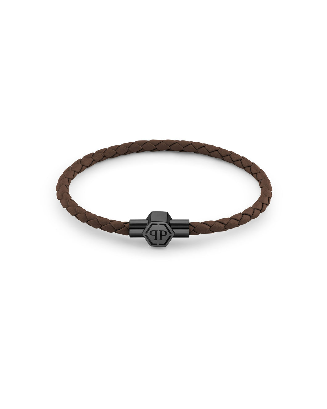 Philipp Plein Herren Armband Edelstahl IP Back Leder braun PLEIN TAG PJ0AA22BL
