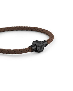 Philipp Plein Herren Armband Edelstahl IP Back Leder braun PLEIN TAG PJ0AA22BS