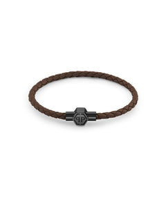 Philipp Plein Herren Armband Edelstahl IP Back Leder braun PLEIN TAG PJ0AA22BS