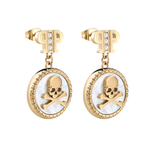 Philipp Plein Damen Ohrringe Ohrhänger Edelstahl IP Gold PLEIN MINI LOGO PJ2EA08EU