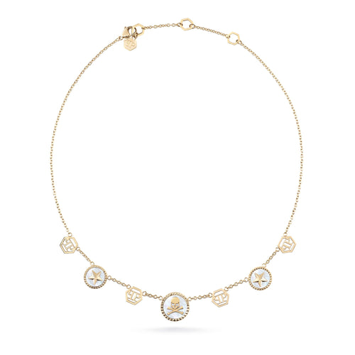 Philipp Plein Damen Kette Halskette Edelstahl IP Gold PLEIN MINI LOGO PJ2EA10NU