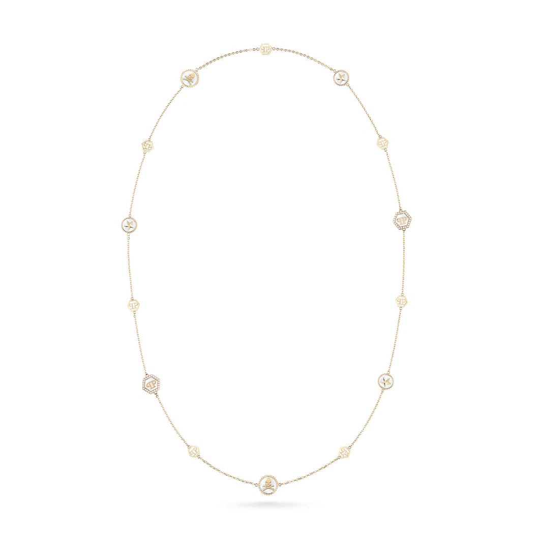 Philipp Plein Damen Kette Halskette Edelstahl IP Gold PLEIN MINI LOGO PJ2EA11NU