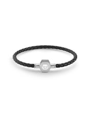 Laden Sie das Bild in den Galerie-Viewer, Philipp Plein Herren Armband Leder Edelstahl silber PLEIN ENIGMA L PJ6GA02BL