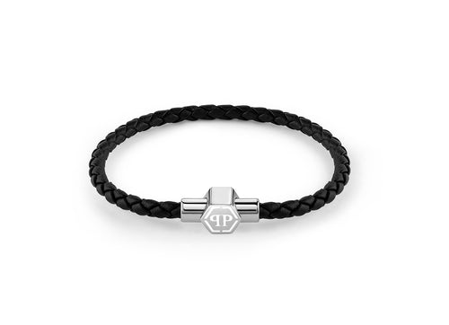 Philipp Plein Herren Armband Leder Edelstahl silber PLEIN ENIGMA L PJOEA04BL