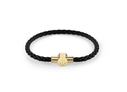 Philipp Plein Herren Armband Leder Edelstahl gold PLEIN ENIGMA L PJOEA05BL