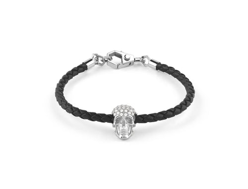 Philipp Plein Herren Armband Leder Edelstahl silber PLEIN ENIGMA PJOEA13BU