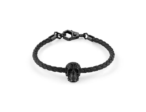 Philipp Plein Herren Armband Leder Edelstahl IP Black PLEIN ELITE PJOEA15BU