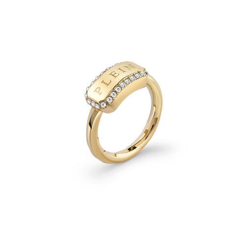 Philipp Plein Damen Ring Edelstahl IP Gold PLEIN TAG PJQEA06R