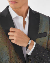 Laden Sie das Bild in den Galerie-Viewer, Philipp Plein Herren Armband Leder Edelstahl silber GOTHIC TAG PJTEA02BU
