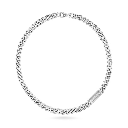Philipp Plein Herren Kette Halskette Edelstahl silberfarben GOTHIC TAG PJTEA05NU