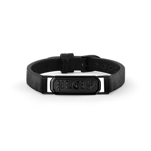 Philipp Plein Herren Armband Leder Edelstahl IP Black GOTHIC TAG PJTEA07BU