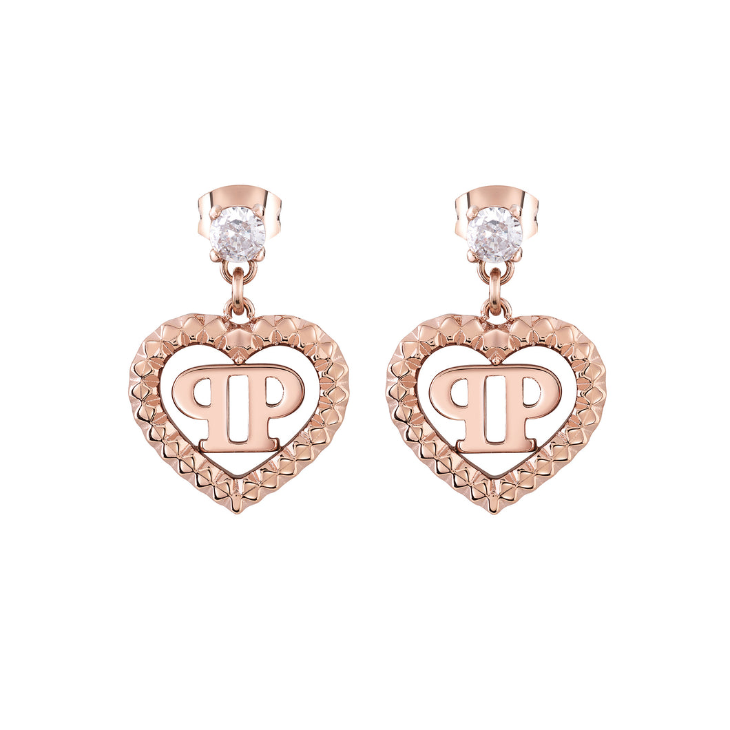 Philipp Plein Damen Ohrringe Edelstahl IP Rose Gold PLEIN ROCKED HEART PJZEA11EU