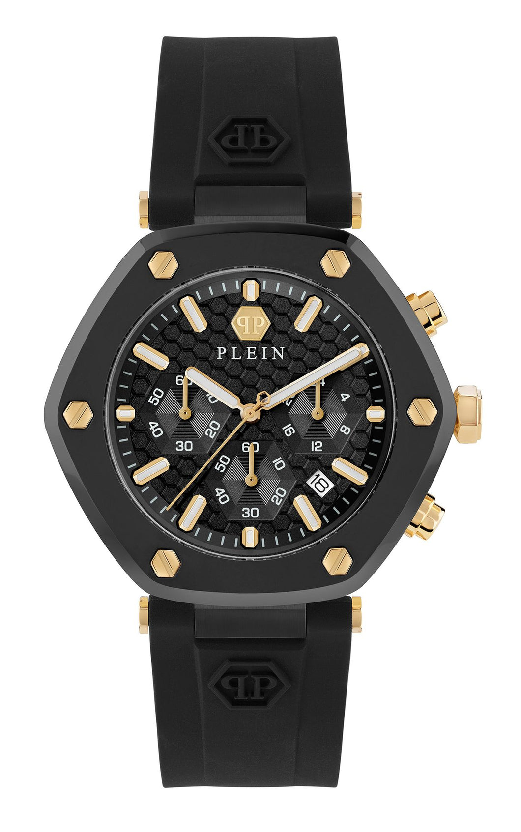 Philipp Plein Herren Uhr Analog Quarz THE HEXAGON CHRONO PWZBA0223 Silikon