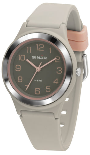 SINAR Jugenduhr Armbanduhr Analog Quarz Mädchen Silikonband XB-48-5 grau rosa