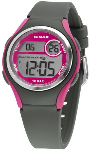 SINAR Jugenduhr Armbanduhr Digital Quarz Mädchen Silikonband XE-64-8 grau pink