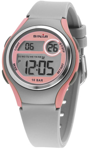 SINAR Jugenduhr Armbanduhr Digital Quarz Mädchen Silikonband XE-64-9 grau rosa