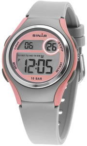 SINAR Jugenduhr Armbanduhr Digital Quarz Mädchen Silikonband XE-64-9 grau rosa