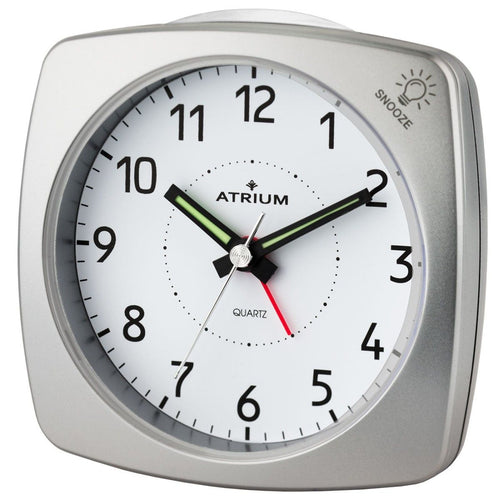 ATRIUM Wecker Analog Quarz silber A251-19 ohne Ticken mit Licht und Snooze