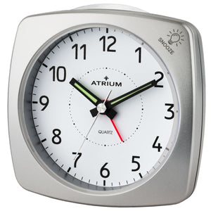 ATRIUM Wecker Analog Quarz silber A251-19 ohne Ticken mit Licht und Snooze
