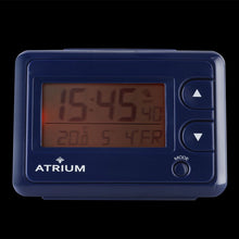 Laden Sie das Bild in den Galerie-Viewer, ATRIUM Wecker Digital Quarz Funkwecker A720-5 Licht Innentemperatur blau