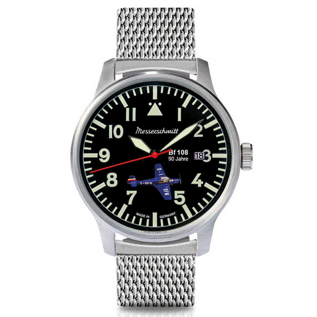 Aristo Herren Messerschmitt Uhr Fliegeruhr Automatik BF108-90M Edelstahl