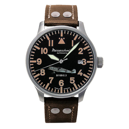 Aristo Herren Messerschmitt Uhr Fliegeruhr Automatik BF109E-3-A Leder