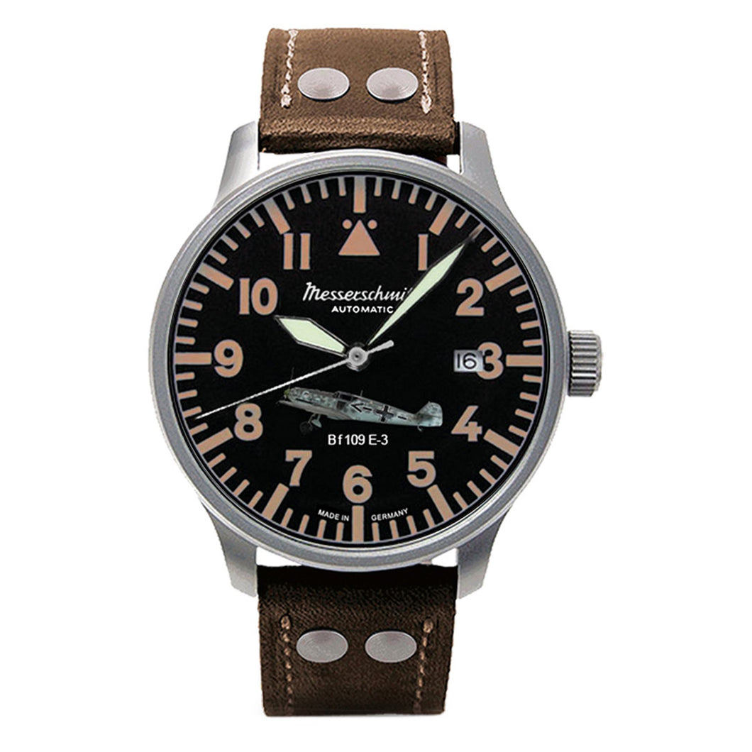Aristo Herren Messerschmitt Uhr Fliegeruhr Automatik BF109E-3-A Leder