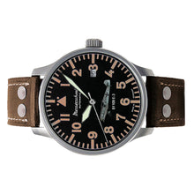 Laden Sie das Bild in den Galerie-Viewer, Aristo Herren Messerschmitt Uhr Fliegeruhr Automatik BF109E-3-A Leder