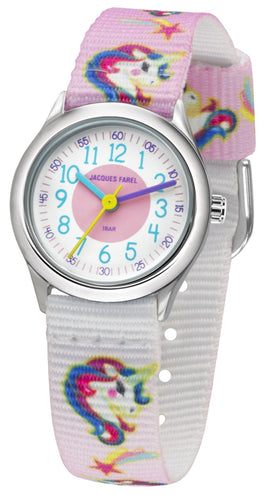 JACQUES FAREL Kinder-Armbanduhr Analog Quarz Mädchen Textilband HCC 042 Einhorn