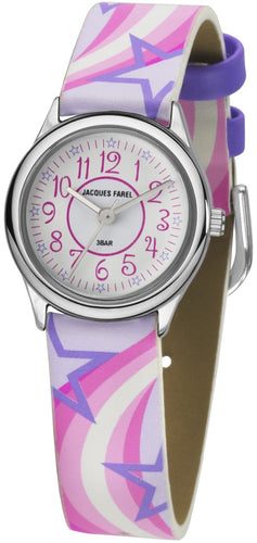 JACQUES FAREL Kinder-Armbanduhr Analog Quarz Mädchen Kunstleder HCC 324 Sterne