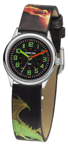 JACQUES FAREL Kinder-Armbanduhr Analog Quarz Jungen Kunstleder HCC 333 Drache