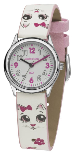 JACQUES FAREL Kinder-Armbanduhr Analog Quarz Mädchen Kunstleder HCC 561 Katze