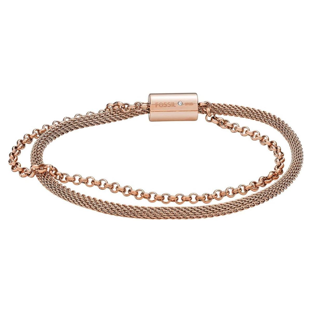 Fossil Damen Armband Armkette Edelstahl Roségold Zirkonia 