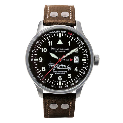 Aristo Herren Messerschmitt Uhr Fliegeruhr Automatik ME-209-A Leder