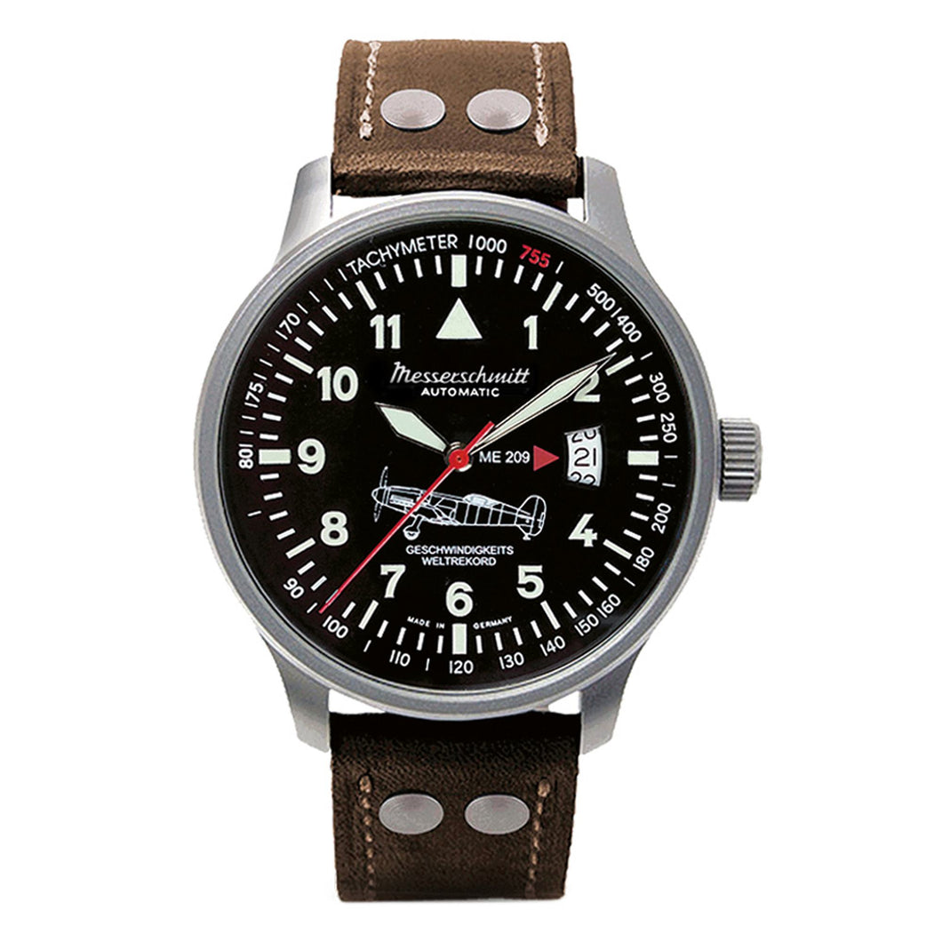 Aristo Herren Messerschmitt Uhr Fliegeruhr Automatik ME-209-A Leder